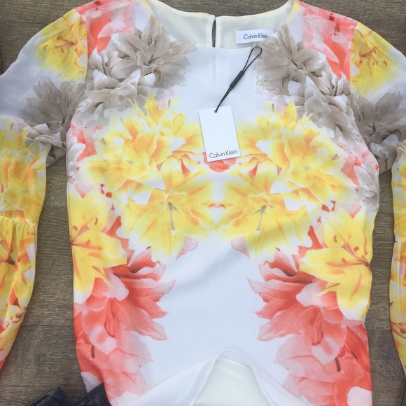 CALVIN KLEIN SHEER LAYERED FLORAL BLOUSE - Picture 3 of 6